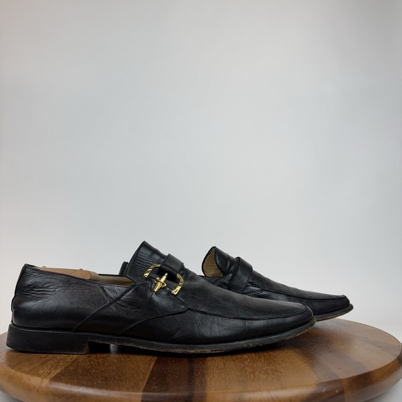 Mens Cesare Paciotti Italian Black Dagger Leather Slip On Loafers Shoes Size 8 C - Picture 1 of 9